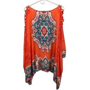 Melissa Paige Blouse Womens L Used Orange Blue